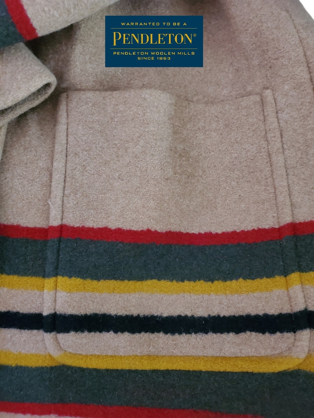 Pendleton Wool Topper Coat Camel Tan Striped Cuffs Hem Pockets Women Large NWOT - Picture 11 of 11